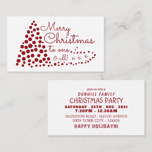 レッドクリスマスツリー、クリスマスパーティーチケット招待状 エンクロージャーカード (正面/裏面)