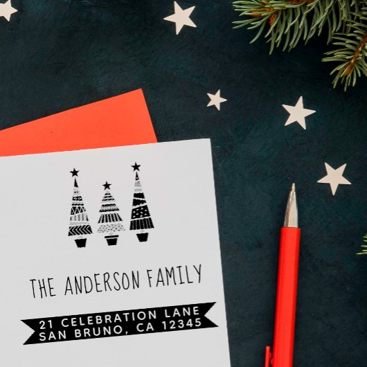 レッドクリスマスツリー&ファミリー名差出人住所 セルフインキングスタンプ