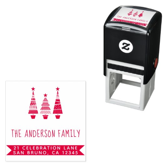 レッドクリスマスツリー&ファミリー名差出人住所 セルフインキングスタンプ (インサイチュ)