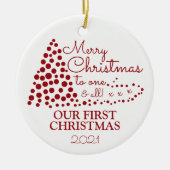 レッドクリスマスツリー、私たちの初めてのクリスマスクリスマス セラミックオーナメント (正面)