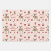 レッドクリスマスディアー&キツネ パーソナライズされた ラッピングペーパーシート (正面3)