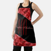 レッドクリスマスディスコきらめくカスタムモノグラム エプロン (インサイチュ)
