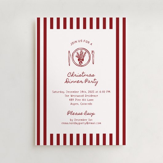 レッドクリスマスディストライプのナーパーティの招待状 招待状