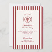 レッドクリスマスディストライプのナーパーティの招待状 招待状 (正面)