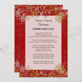 レッドクリスマスディナーメニュー金ゴールド雪片 メニュー (正面/裏面)
