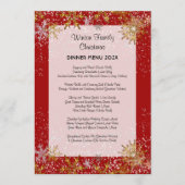 レッドクリスマスディナーメニュー金ゴールド雪片 メニュー (正面)
