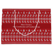レッドクリスマストナカイパーソナライズされたレトロホリデー ラージペーパーバッグ (正面)