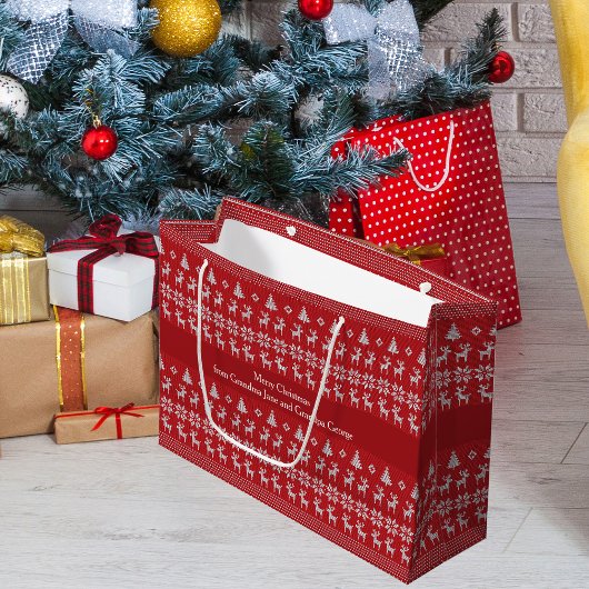 レッドクリスマストナカイパーソナライズされたレトロホリデー ラージペーパーバッグ