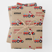 レッドクリスマストラクタートラックファーム名前をカスタムするクラフト ラッピングペーパーシート (インサイチュ)