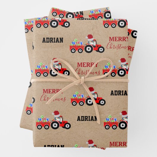 レッドクリスマストラクタートラックファーム名前をカスタムするクラフト ラッピングペーパーシート (インサイチュ)
