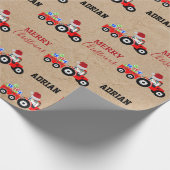 レッドクリスマストラクタートラックファーム名前をカスタムするクラフト ラッピングペーパー (角)