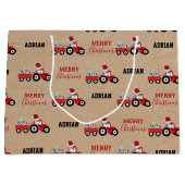 レッドクリスマストラクタートラックファーム名前をカスタムするクラフト ラージペーパーバッグ (正面)