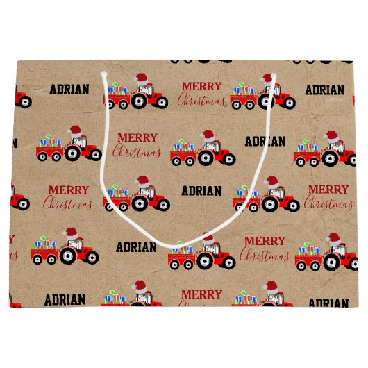 レッドクリスマストラクタートラックファーム名前をカスタムするクラフト ラージペーパーバッグ (正面)