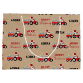 レッドクリスマストラクタートラックファーム名前をカスタムするクラフト ラージペーパーバッグ (裏面)