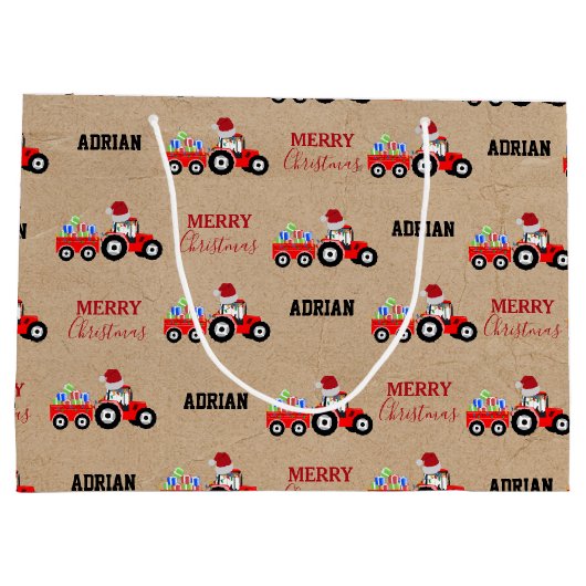 レッドクリスマストラクタートラックファーム名前をカスタムするクラフト ラージペーパーバッグ (裏面)