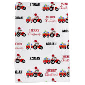 レッドクリスマストラクタートラックファーム名前をカスタムする ミディアムペーパーバッグ (裏面)