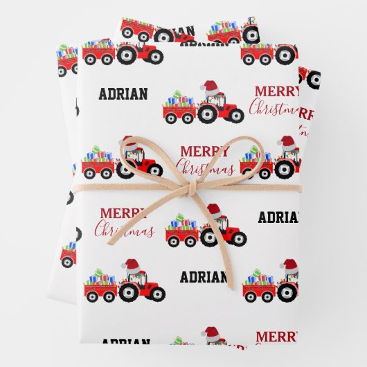 レッドクリスマストラクタートラックファーム名前をカスタムする ラッピングペーパーシート (インサイチュ)