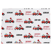 レッドクリスマストラクタートラックファーム名前をカスタムする ラージペーパーバッグ (正面)