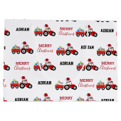 レッドクリスマストラクタートラックファーム名前をカスタムする ラージペーパーバッグ (裏面)