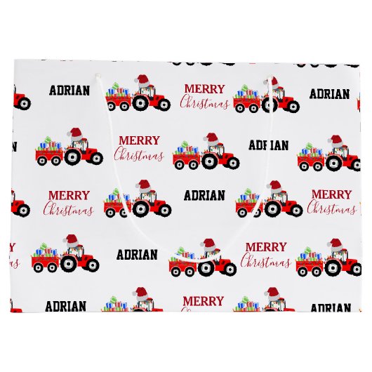 レッドクリスマストラクタートラックファーム名前をカスタムする ラージペーパーバッグ (裏面)
