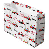 レッドクリスマストラクタートラックファーム名前をカスタムする ラージペーパーバッグ (裏面アングル)