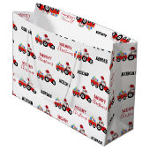 レッドクリスマストラクタートラックファーム名前をカスタムする ラージペーパーバッグ (正面アングル)