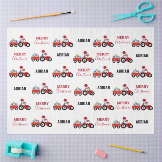 レッドクリスマストラクタートラックファーム名前をカスタムする 薄葉紙 (クラフト)