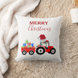 レッドクリスマストラクタートラックファーム クッション