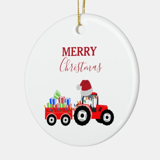 レッドクリスマストラクタートラックファーム セラミックオーナメント (左)