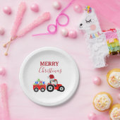 レッドクリスマストラクタートラックファーム ペーパープレート (パーティー)