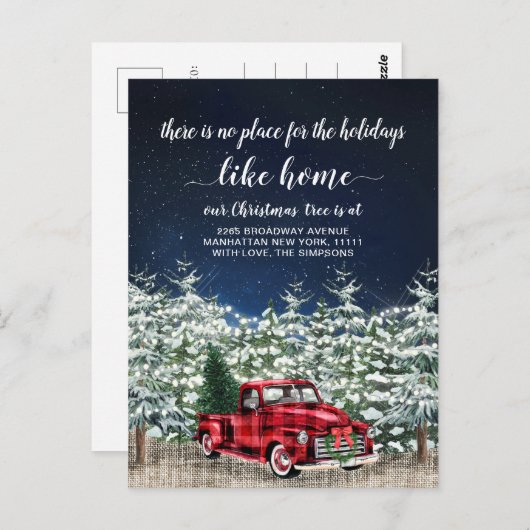 レッドクリスマストラックの休日の引越し発表 ポストカード (正面/裏面)