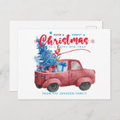 レッドクリスマストラックイラストレーションホリデイ シーズンポストカード (正面/裏面)