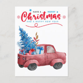 レッドクリスマストラックイラストレーションホリデーグリーティング シーズンポストカード