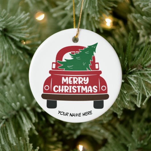 レッドクリスマストラックカスタマイズ可能セラミックオーナメント セラミックオーナメント (ツリー)