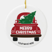 レッドクリスマストラックカスタマイズ可能セラミックオーナメント セラミックオーナメント (裏面)