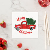 レッドクリスマストラック素朴クリスマスホリデーパーティー スタンダードカクテルナプキン (インサイチュ)