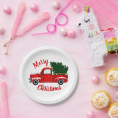 レッドクリスマストラック素朴クリスマスホリデーパーティー ペーパープレート (パーティー)