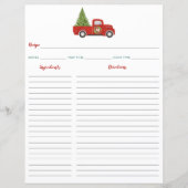 レッドクリスマストラック&ツリーレシピバインダーインサート (正面)