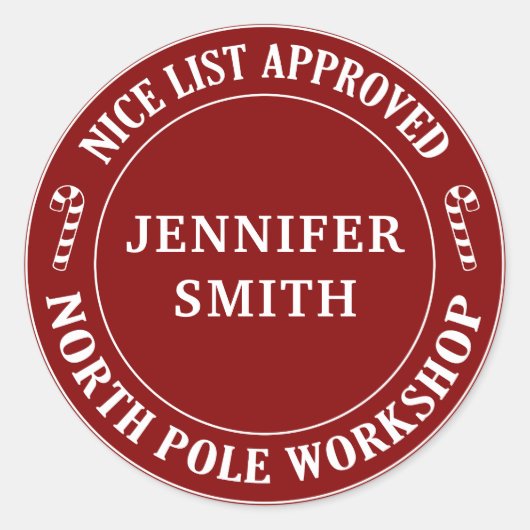 レッドクリスマスニースリストギフトステッカー ラウンドシール (正面)