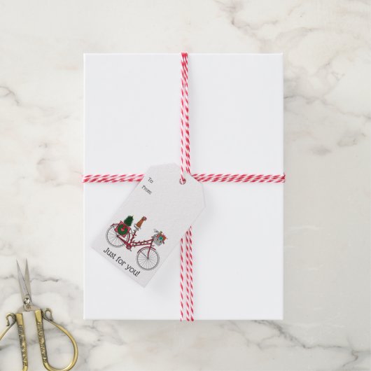 レッドクリスマスバイク ギフトタグ (より糸付き)