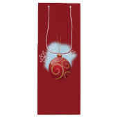 レッドクリスマスバウブルとスノーフレーク ワインギフトバッグ (正面)