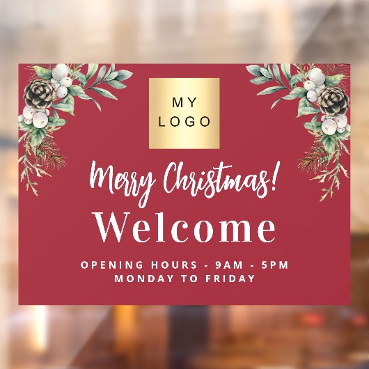 レッドクリスマスビジネスロゴ歓迎の営業時間 ウィンドウサイン (シート2)