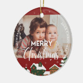 レッドクリスマスビレッジカスタムファミリーフォトキープサケ セラミックオーナメント (左)
