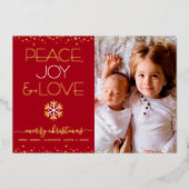レッドクリスマスピースJoy Love写真実在金ゴールド 箔シーズンカード (正面)