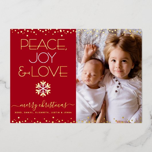 レッドクリスマスピースJoy Love写真実在金ゴールド 箔シーズンカード (正面)