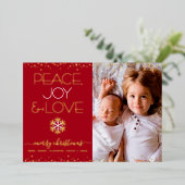 レッドクリスマスピースJoy Love写真実在金ゴールド 箔シーズンカード (立ち正面)