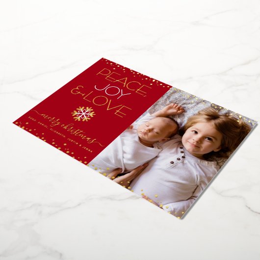 レッドクリスマスピースJoy Love写真実在金ゴールド 箔シーズンカード (回転した状態)