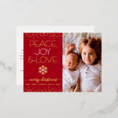 レッドクリスマスピースJoy Love写真実在金ゴールド 箔シーズンポストカード (正面/裏面)