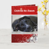レッドクリスマスファミリーペットフォトグリーティングホリデー カード (黄色い花)