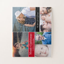 レッドクリスマスフォトコラージュ私たちはピースにあなたを愛している ジグソーパズル